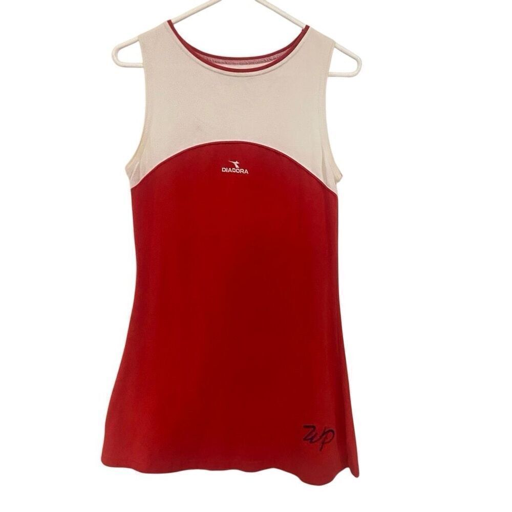 Diadora medium tennis dress cotton blend red and cream sleeveless crew neck WP